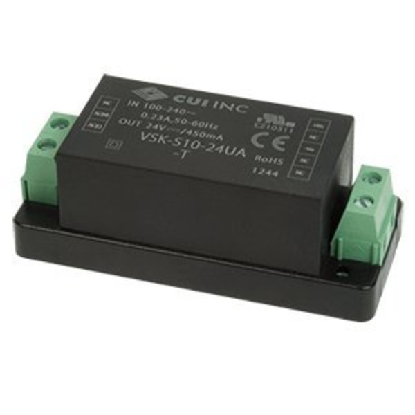 Cui Inc AC to DC Power Supply, 85 to 264V AC, 12V DC, 10W, 0.9A, Chassis VSK-S10-12UA-T